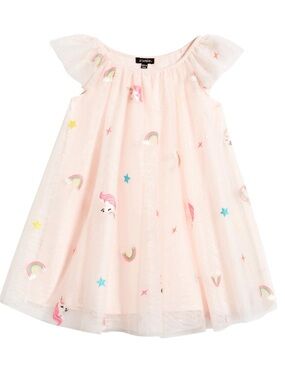 Zunie Kids' Flutter Sleeve Embroidered Mesh Dress